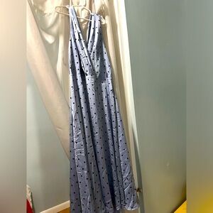 Blue silky polka dot dress